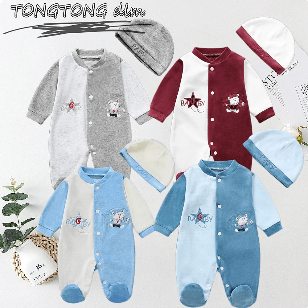 Velvet cartoon pattern newborn cotton fabric for 0-9 months baby boys and girls baby winter pajamas sleepers for baby BOY baby clothes baby sleepsuit