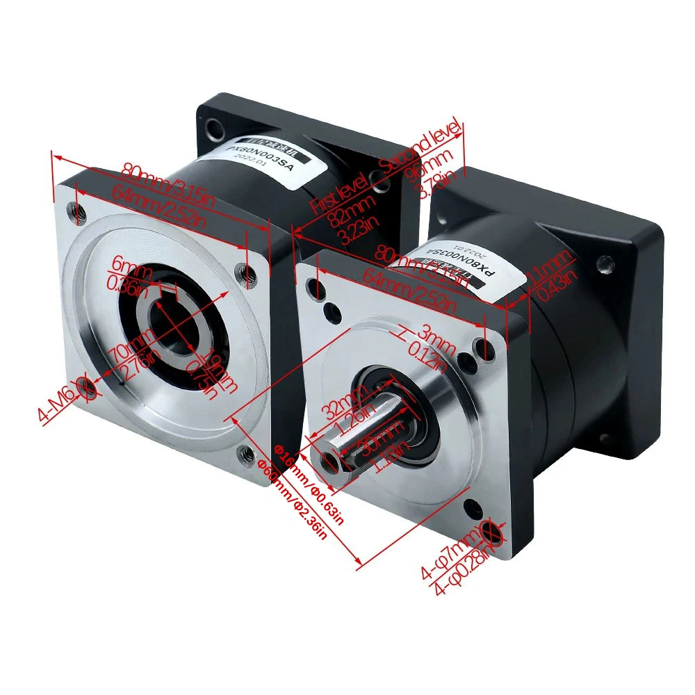 Planetary Reducer PX80 Ratio 3/ 4/ 5/ 8/ 10/ 13/ 16/ 20/ 36/ 64 Max 60N.m Suit fot Nema 32 34 servo stepper motor planetary reducer