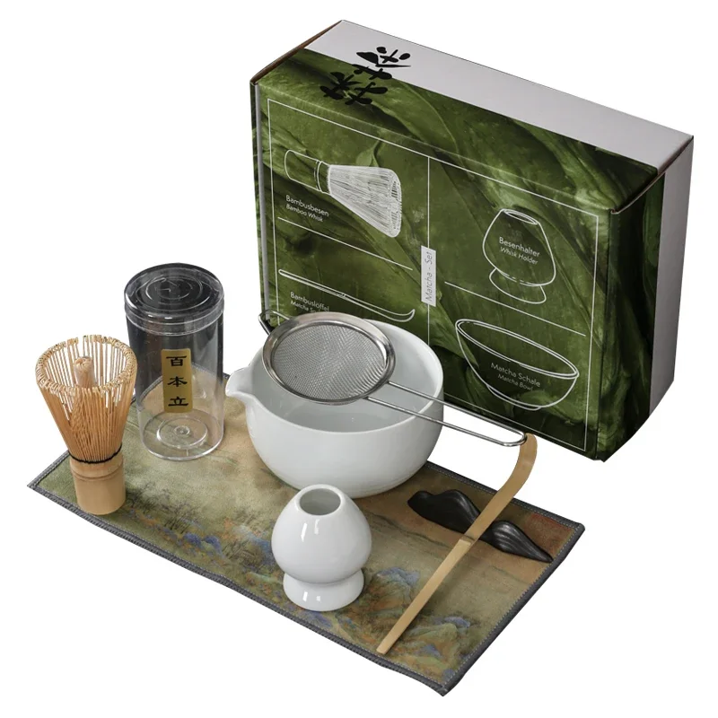 

Japanese matcha suits with dumping of mouth of bowl with ceramic egg beater matcha tea spoon of maccha powder compact gift box