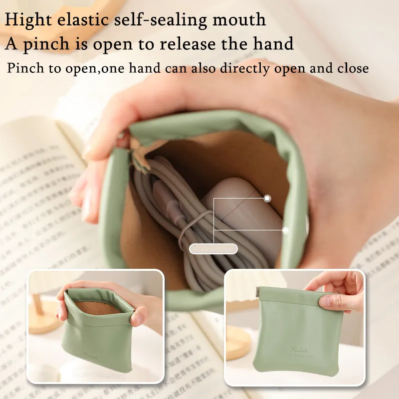 Automatic Closing Lipstick Pouch Sealing Coins Keys Organizer Bag