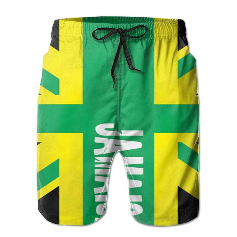 Men's 3d Printed Jamaican Flag Swim Trunks Fashion Summer Jamaica Beach Surf Board Shorts Quick Dry Sports Gym Short Pants 3