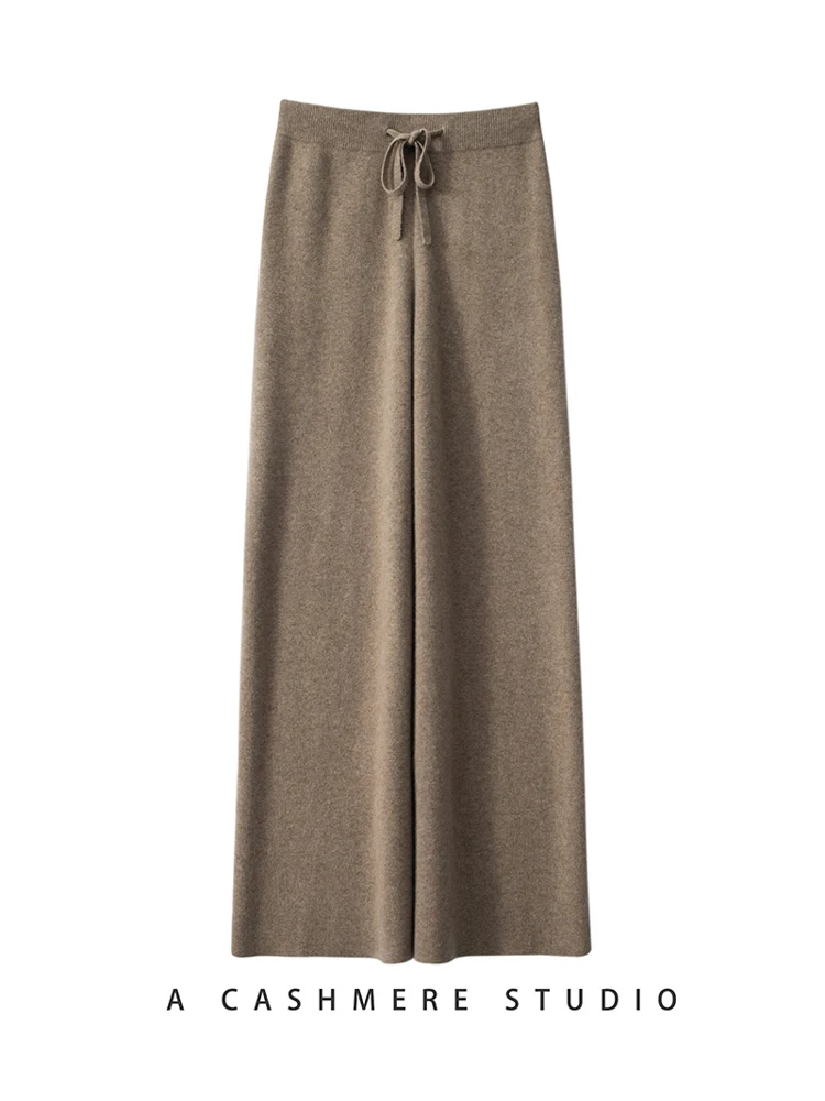 Women Wide Leg Pants 100% Pure Cashmere Soft Pants Thick Warm Solid High Waist Trousers Winter Casual Pants Korean Popular Tops