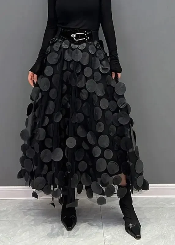 

3 Polka Dot Mesh Skirt Women Black 2023 Spring Summer Korean Fashion Jupe Trend Maxi Green Skirts Streetwear Black Long Faldas