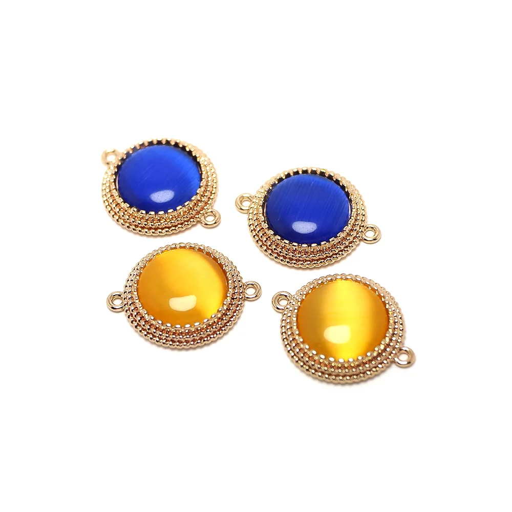 

2pcs Faceted Earring Charms, Cat Eye Stone Embedded,Rose Gold Plated Brass Round Pendant,​2Holes Bracelet Connector 17.8x14mm