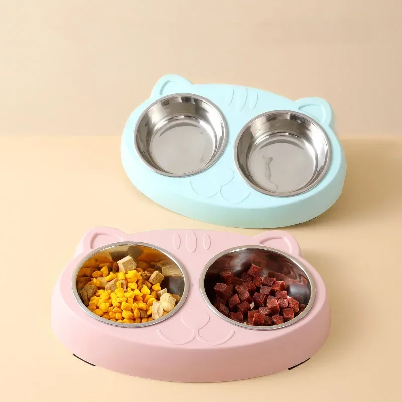 Title 2, Macaron Pet Double Bowl Plastic Kitten Dog Food...