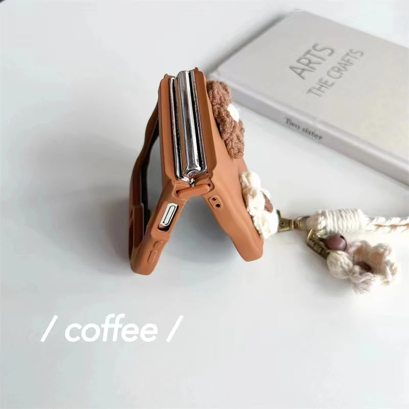 For Samsung Galaxy Z Flip 3 4 5 6 Luxuxy Unique Flower Strap Wrist Anti Drop Wave Phone Case Cover_voghion.com