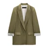 PB&ZA2023 Autumn New Multicolor Fashion Women's Printed Sleeves Curly Linen Button Free Lapel Open Blazer 4