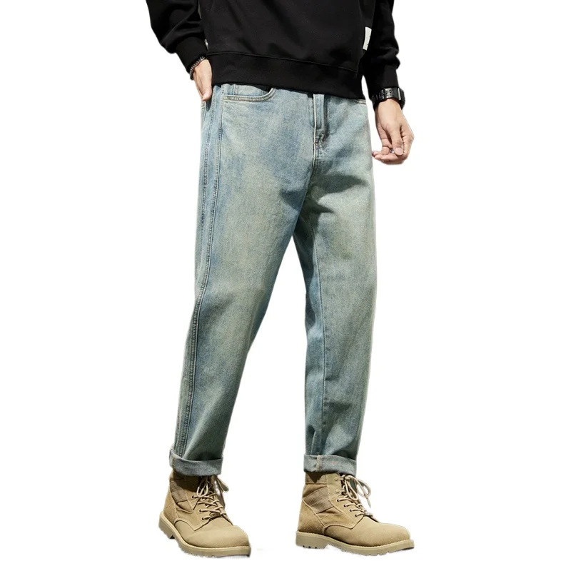 Teen Harem Jeans Retro Big Pocket Loose Light Blue Denim Trousers Street Hip Hop Baggy Plus Size Men's Clothing 38 40 42 6