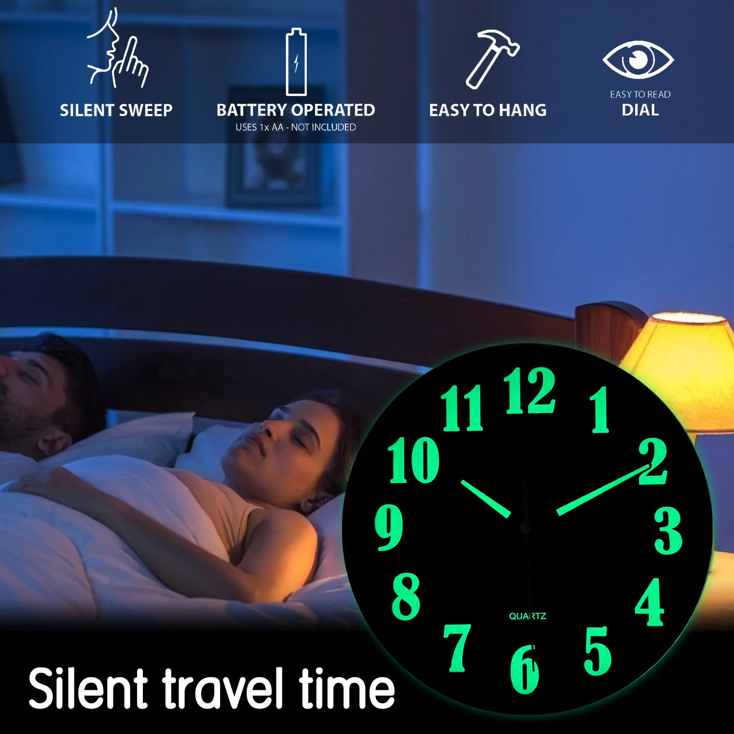 Wall Clock 1pc 8-inch minimalist glow-in-the-dark luminous digital hands design home mute for home decor