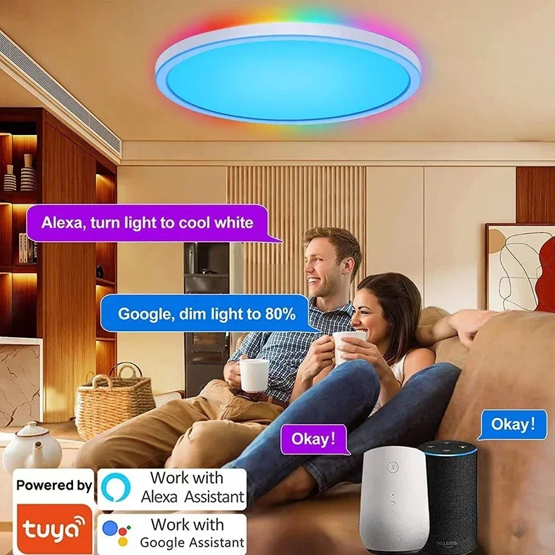 LED Intelligent Ceiling Light Tuya WiFi RGB Dimmable Alexa Voice Controlled Google Home Living Room Bedroom Indoor Lighting