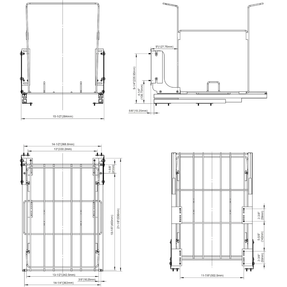 Bottom Mount Pull-Out Waste Container With Door Mounting Kit - Pull-Out Wire Basket-Grey 2 Waste Can-for 18" Frameles 6