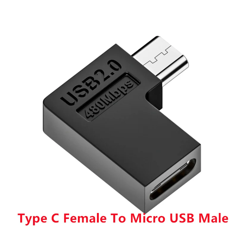 Right Angle Micro USB Male to USB-C Female Extension Adapter