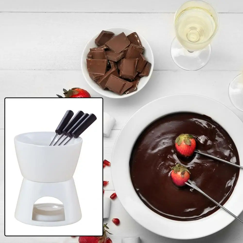 Melt Hot Pot Bowl for Cheese Ceramic Fondue Pot Elegant Ceramic Fondue Butter Warmer Set for Chocolate Cheese Caramel Even