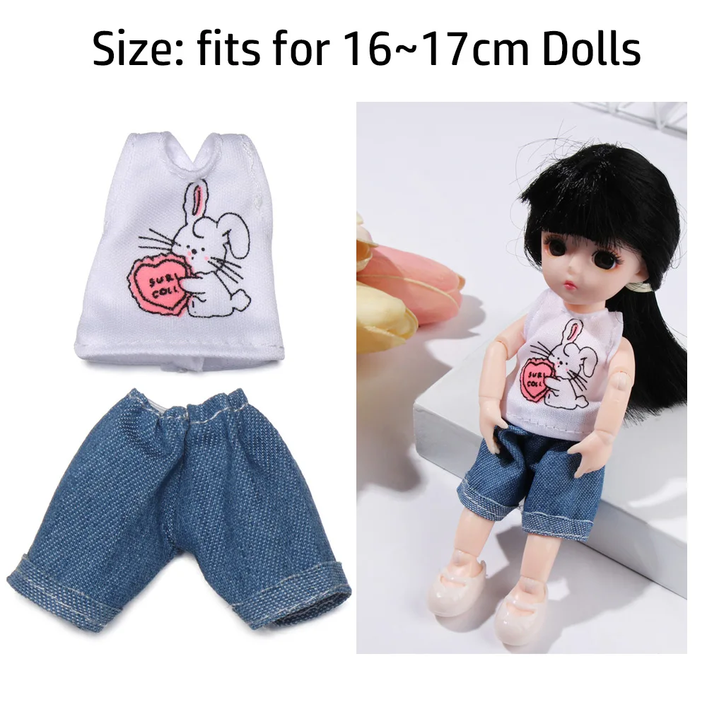 16cm Doll Clothes Cute Princess Dress For 1/8 BJD Doll Tops T-shirt Hoodies Jeans Pants Suit Lace Knitted Sweater Skirt Gift Toy 6