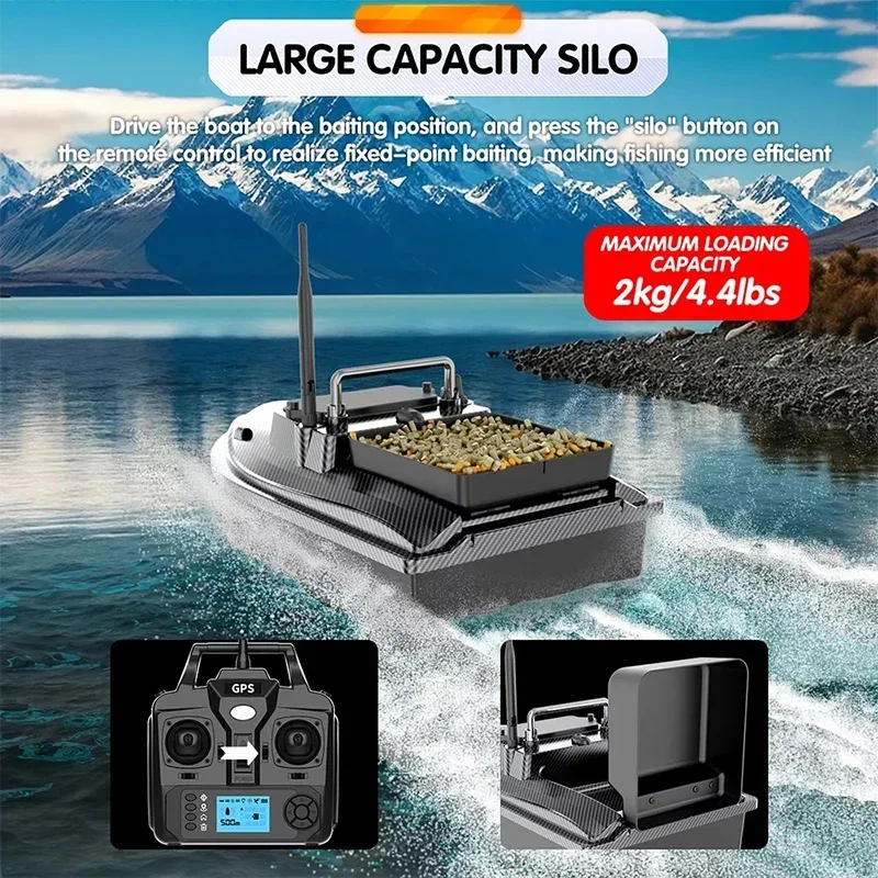 V060 GPS Bait Boat Carbon fiber color 160 Positioning Points Load 2KG Auto Return Auto Nesting Remote Control Fishing Boat Sonar