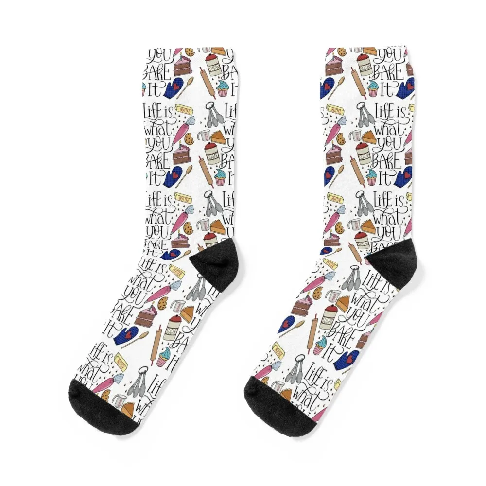 Life Is What You Bake It Baking And Dessert Lover Design Socks Funny socks Boy Socks Women's