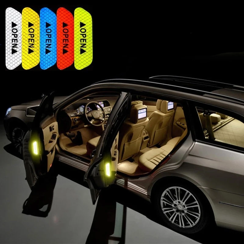 Car Stickers 4 PCS/set Open Reflective Stickers Tape Warning Mark Night Driving Safety Lighting Luminous Decor Auto Door Stickers