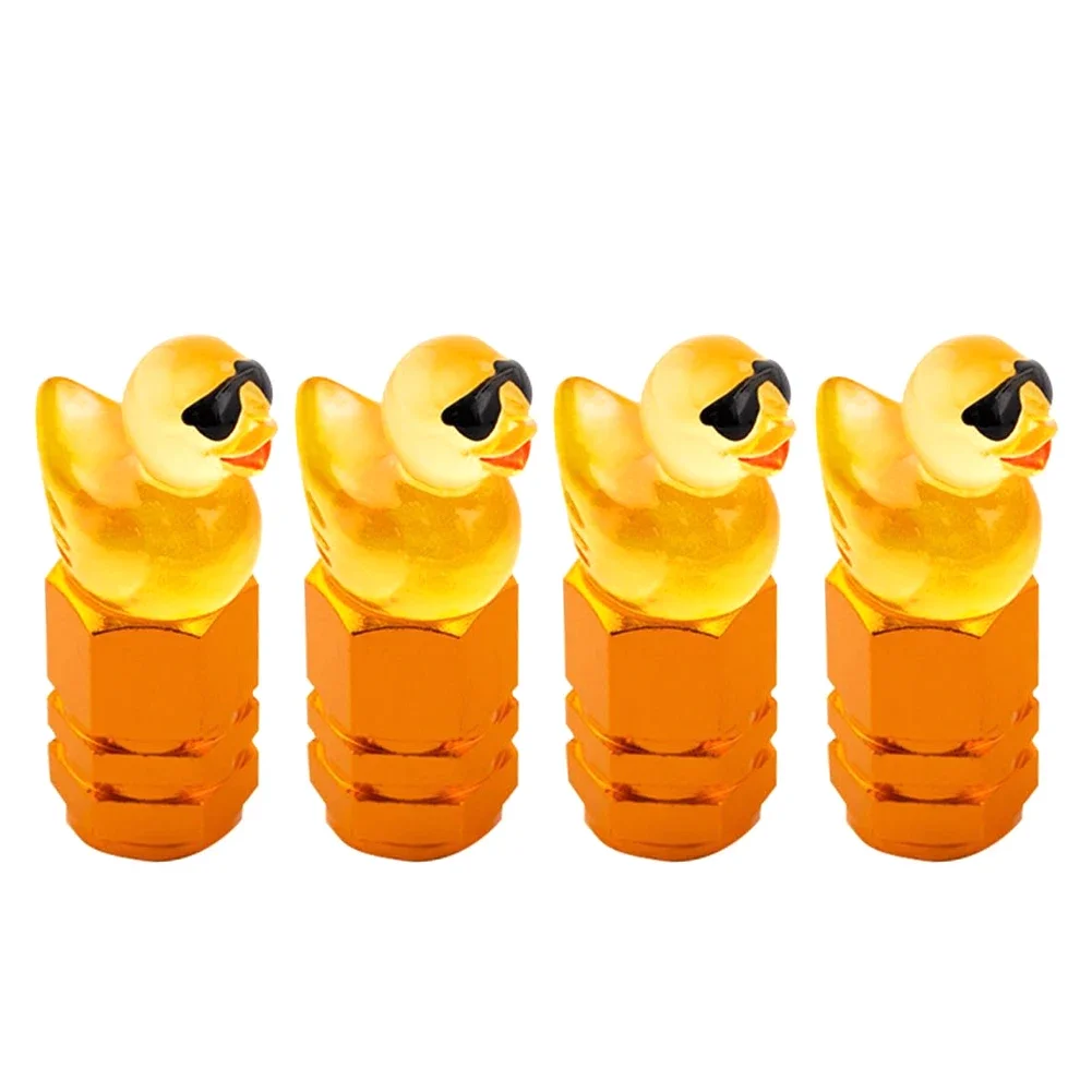 Set of 4 Adorable Duck Tire Valve Caps with Playful Sunglasses Design