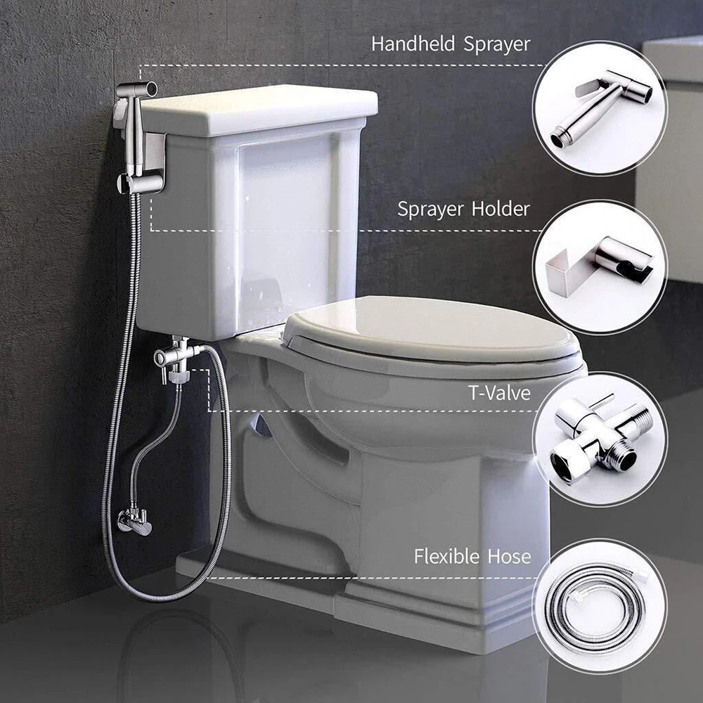 Handheld Bidet Toilet Sprayer Set Stainless Steel Bidet Faucet Wall Mounted Toilet Spray Gun Bathroom Shower Head Self Cleaning 2