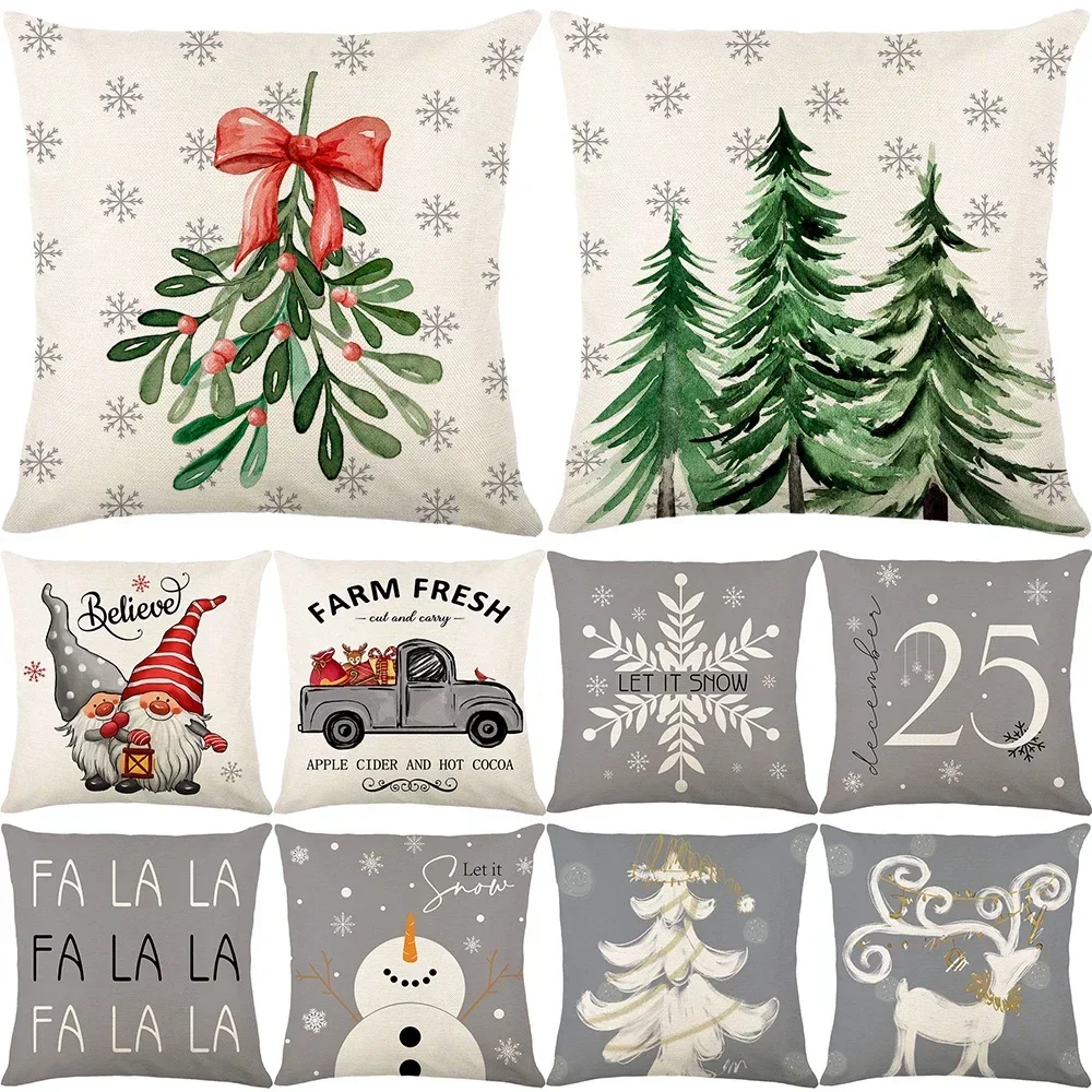 

2023 Merry Christmas Decorations Couch Cushion Cover 45x45cm Pillow Cover Simple Style Grey Linen Throw Pillow Case