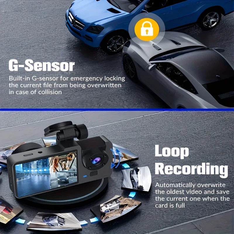 1080P HD Video Recorder WIFI Dashcam with 2/3 Cameras, Triple Channel Car Camera, Night Vision, Car DVR with Wide Angle Lens