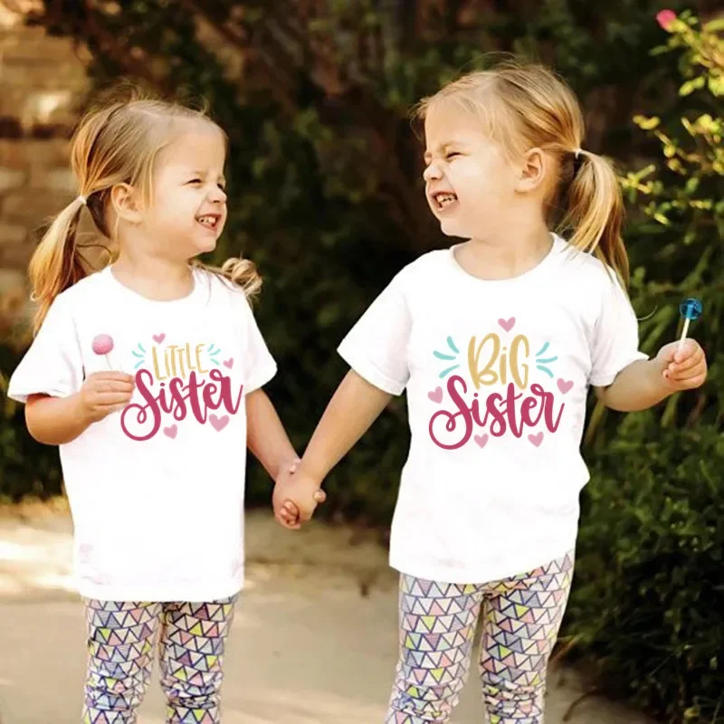 

Big & Little Sister Matching T-shirt Round Neck Girl's White T-shirt Baby Girl Bodysuit Sister Matching Outfit Big Sis Lil Sis