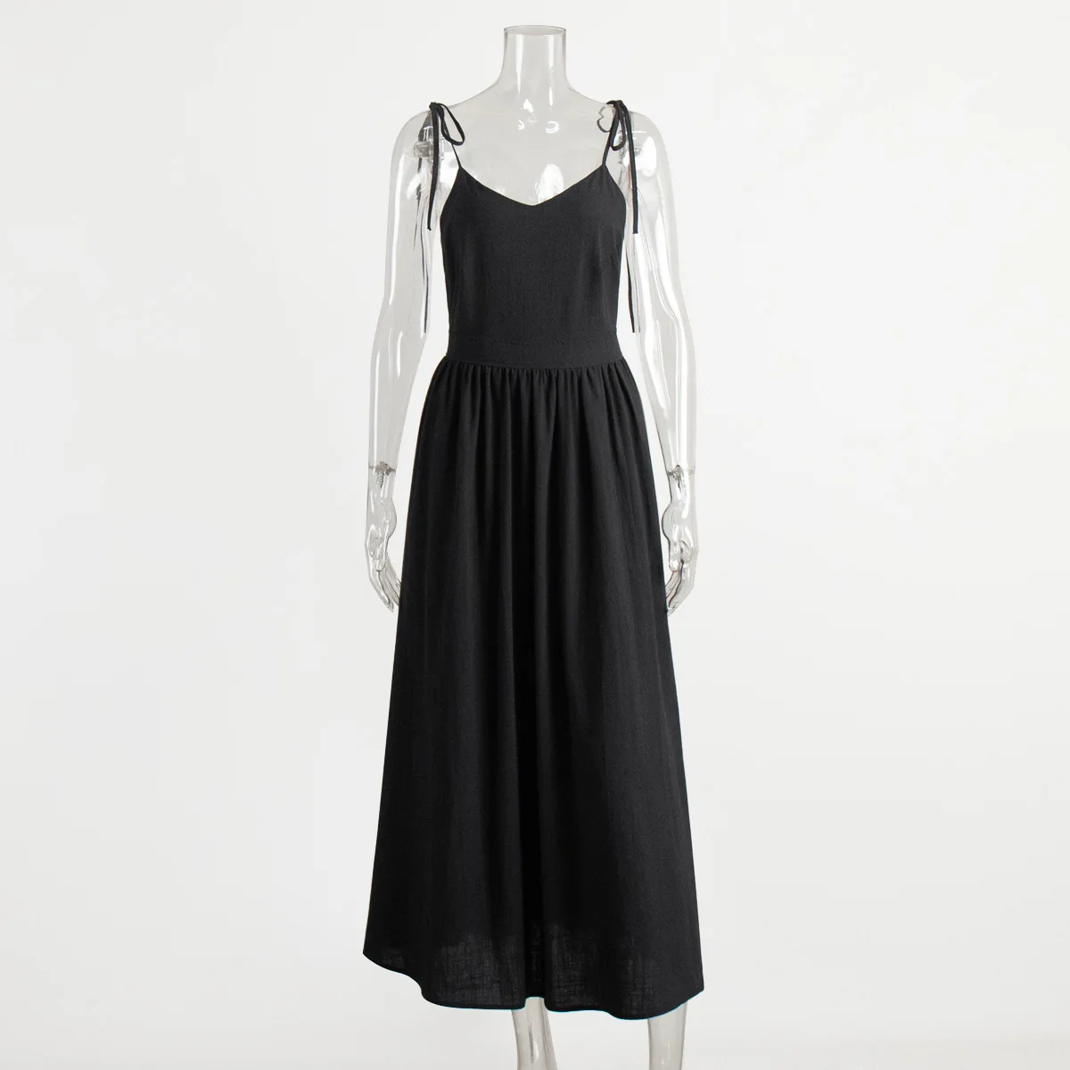 Beach Style Vintage Loose A-Line Cotton V-Neck Dress
