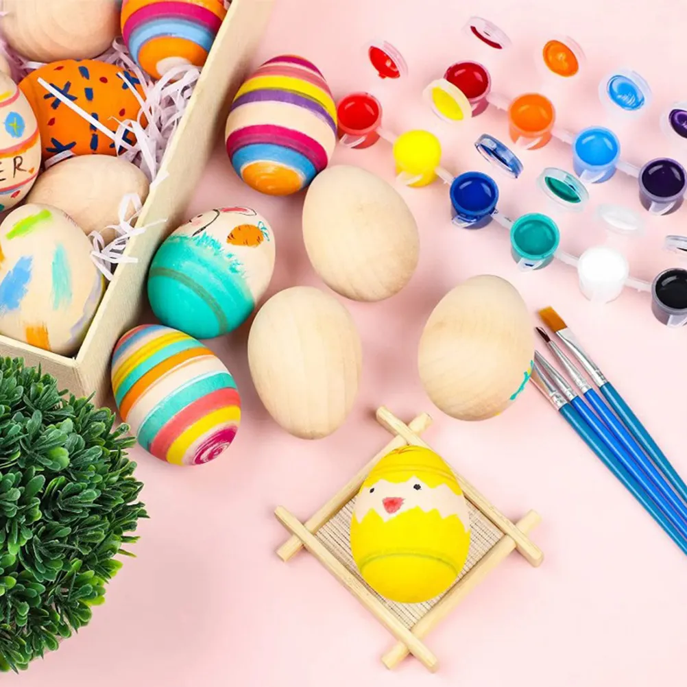 20Pcs 미완성 나무 부활절 달걀 DIY 페인팅 색칠 부드러운 나무 가짜 달걀 장식 부활절 파티 공예 장식