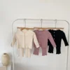 2025 Autumn New Baby Girl Long Sleeve Clothes Set Solid Ribbed Cardigan + Leggings 2pcs Suit Cotton Infant Home Wear Outfits 2