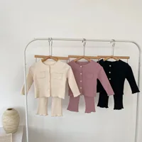 2025 Autumn New Baby Girl Long Sleeve Clothes Set Solid Ribbed Cardigan + Leggings 2pcs Suit Cotton Infant Home Wear Outfits 2