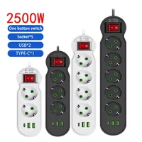 EU Plug Power Strip 2/3/4/5 Outlet Multitap Extension 10A with 2 USB 1 Type-C Ports 2m Cord Electrical Socket 2500W
