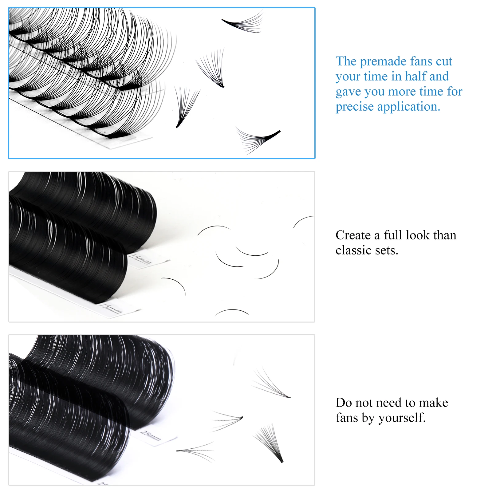 Gemerry Premade Fan Eyelashes Extension 6D 8D 9D 10D 12D 16D 20D Short Stem False Lashes Soft Russian Volume Faux Mink Eyalashes