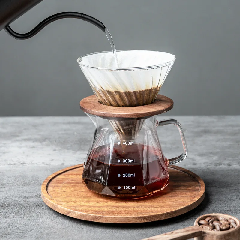 Pour Coffee Set Dripper 400/600ml Coffee Server Glass Funnel Drip Coffee Maker V60 Filter Brew