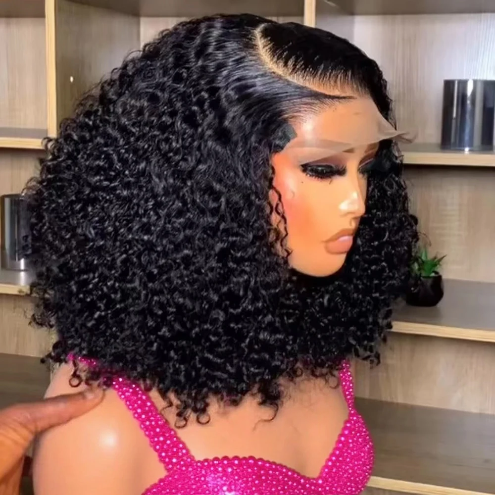 Deep Wave 13x4 Lace Frontal Bob Wig 250% Density Brazilian PrePlucked 100% Glueless Human Hair Wig Water Wave Invisible Lace Wig 1