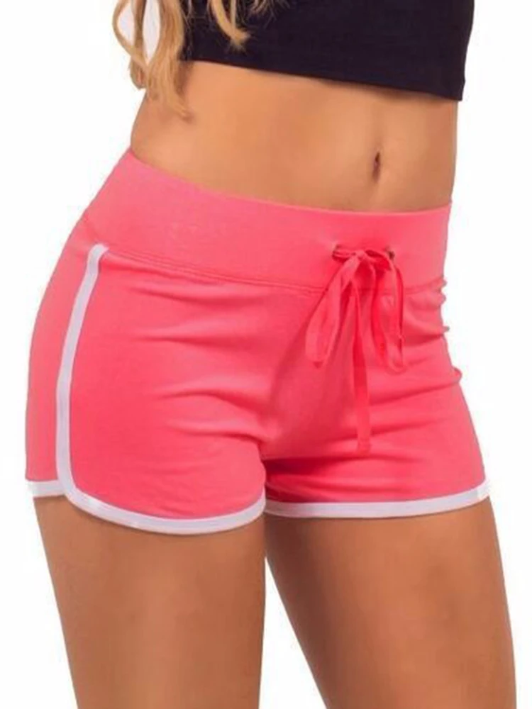 Summer Leisure Women Shorts Contrast Binding Side Split Elastic Waist Loose  Casual Shorts Yo-Ga Short Feminino
