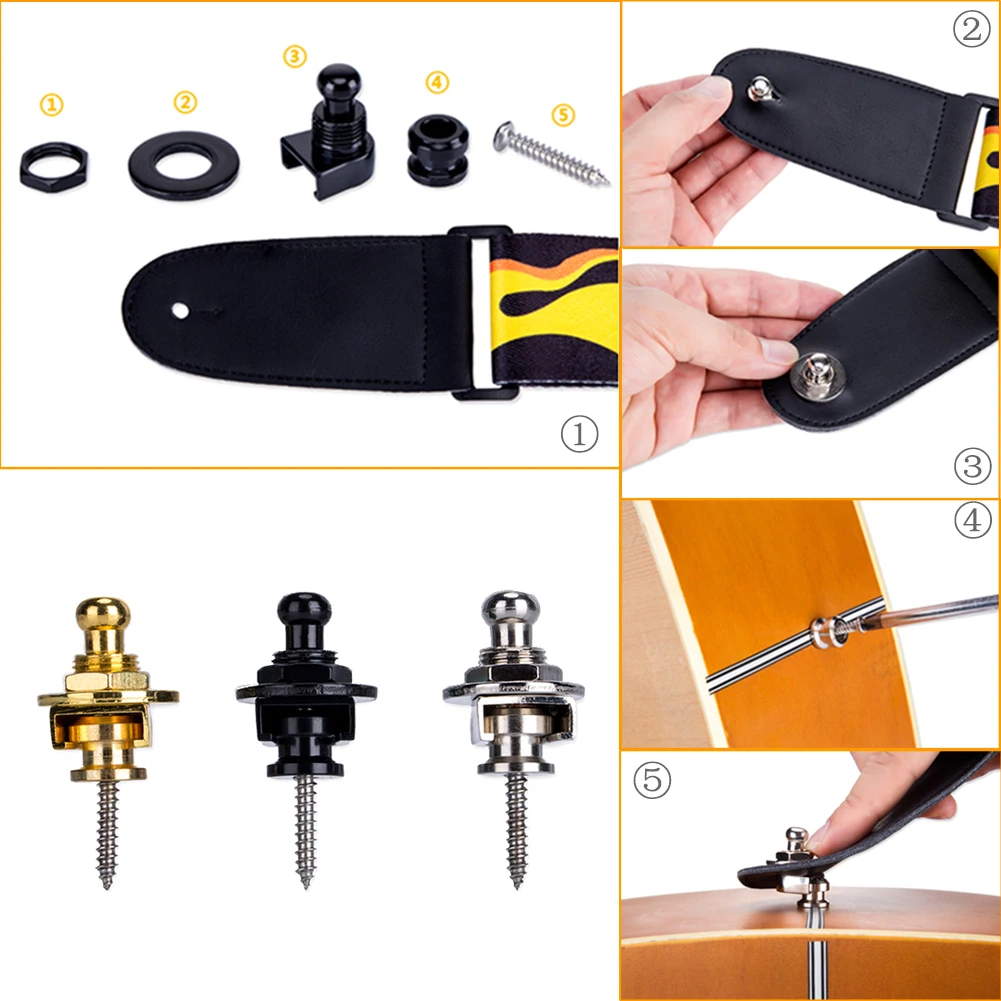 Guitar strap locks 2-6pcs for Bass Folk Electric Guitar Electroplated Alloy Non-slip Musical Instrument Part
