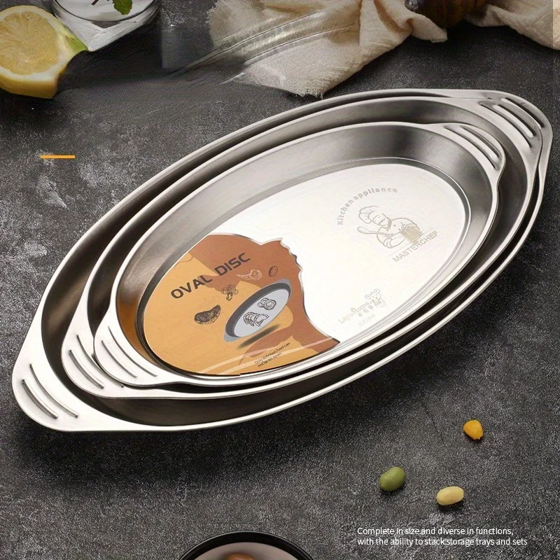 304 Stainless Steel Fish Plate Grilled Fish Plate Creative Barbecue Snack Type Dish Oval Steamed