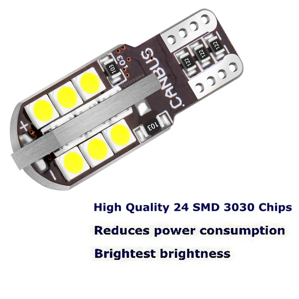 10PCS W5W LED T10 Led 전구 WY5W 슈퍼 밝은 3030 칩 자동차 주차 조명 Canbus 오류 무료 자동 인테리어 독서 돔 램프 12V