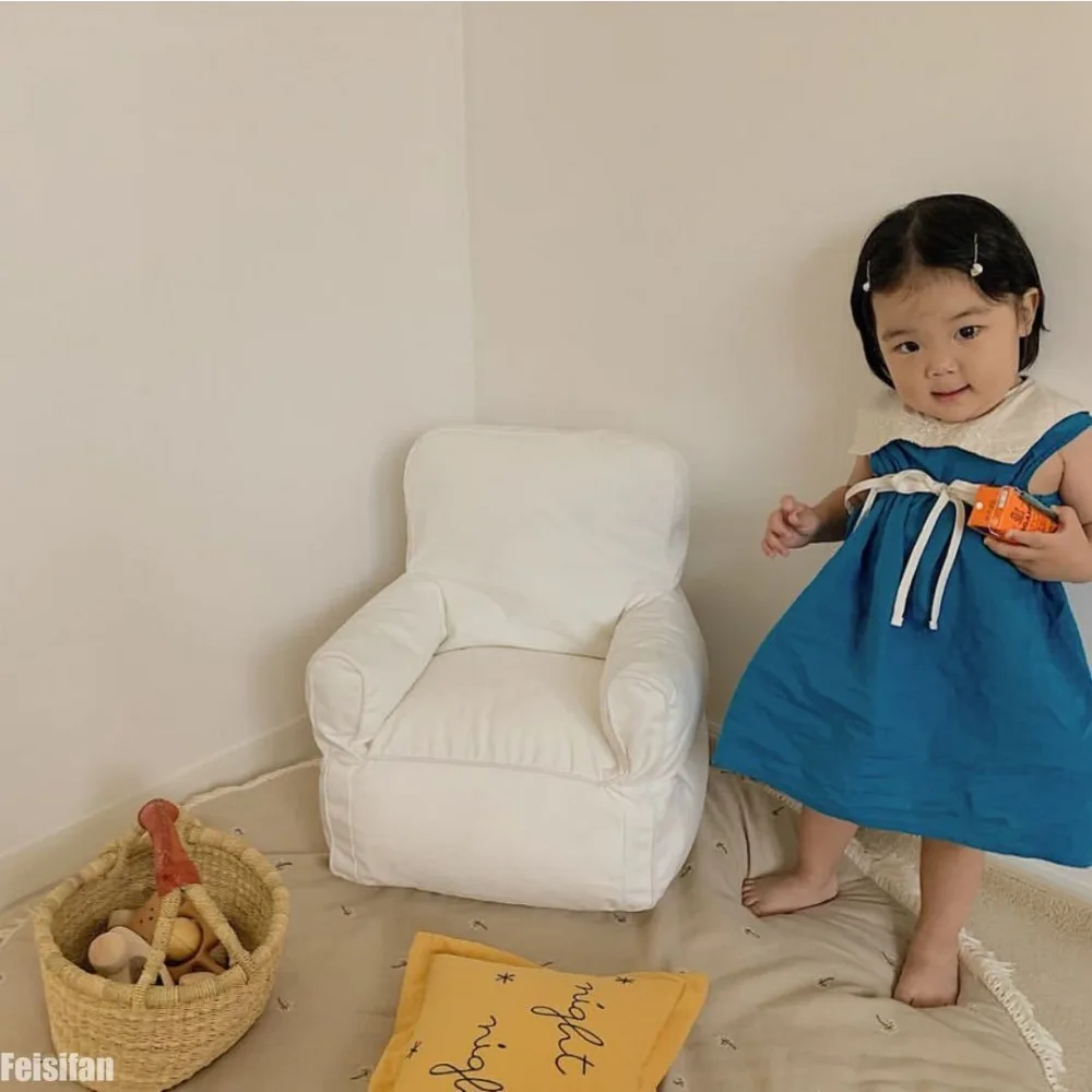 INS Children's Single Bean Bag Sofa Plaid Canvas Mini Chair Seat Kindergarten Early Education Institution Baby Furniture