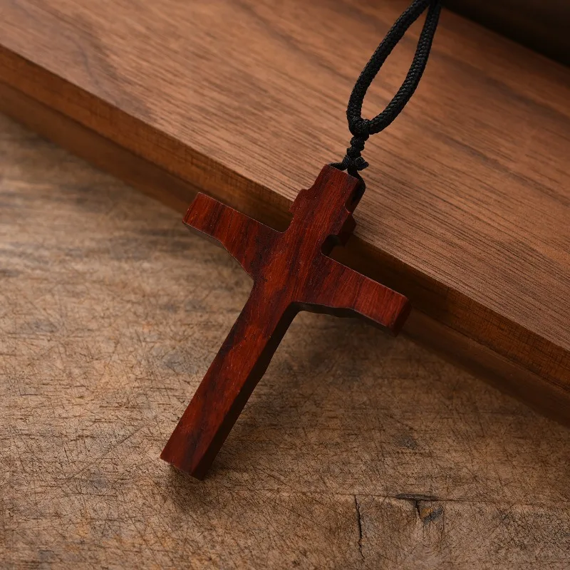 Jesus Cross Pendant Necklace - Handcrafted Rosewood Pendant with Religious Symbolism, Meaningful Gift for Faith & Devotion