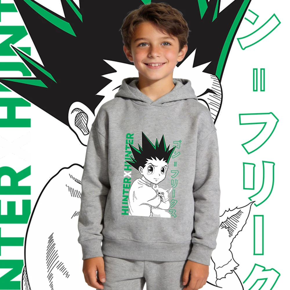 Hunter x Hunter Gon 프린트 애니메이션 키즈 소년 소녀 양털 후드 티 캐주얼 풀오버 따뜻한 가을 겨울 의류