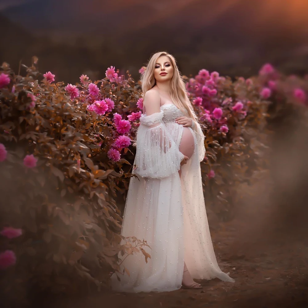 

Maternity Photography Props Dress Dense Pearl White Yarn Maternity Photography Clothing Babyshower Gown Photo Shoot Pregnant