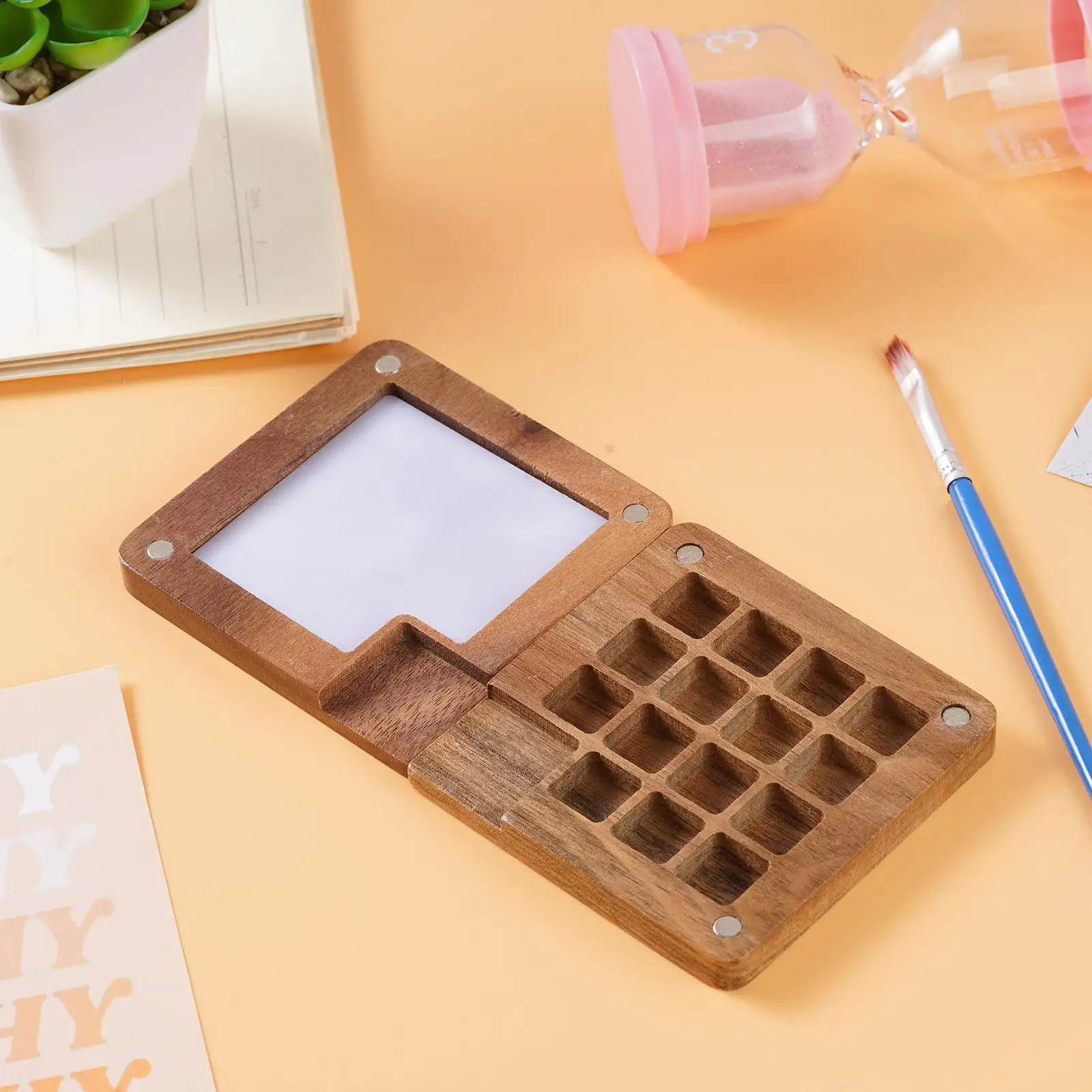 

Mini 15/8 Grids Box Portable Color Paint Kawaii Cute Wooden Paint Wooden Box Can Palette Painting Art Supplies Square Tray Gift