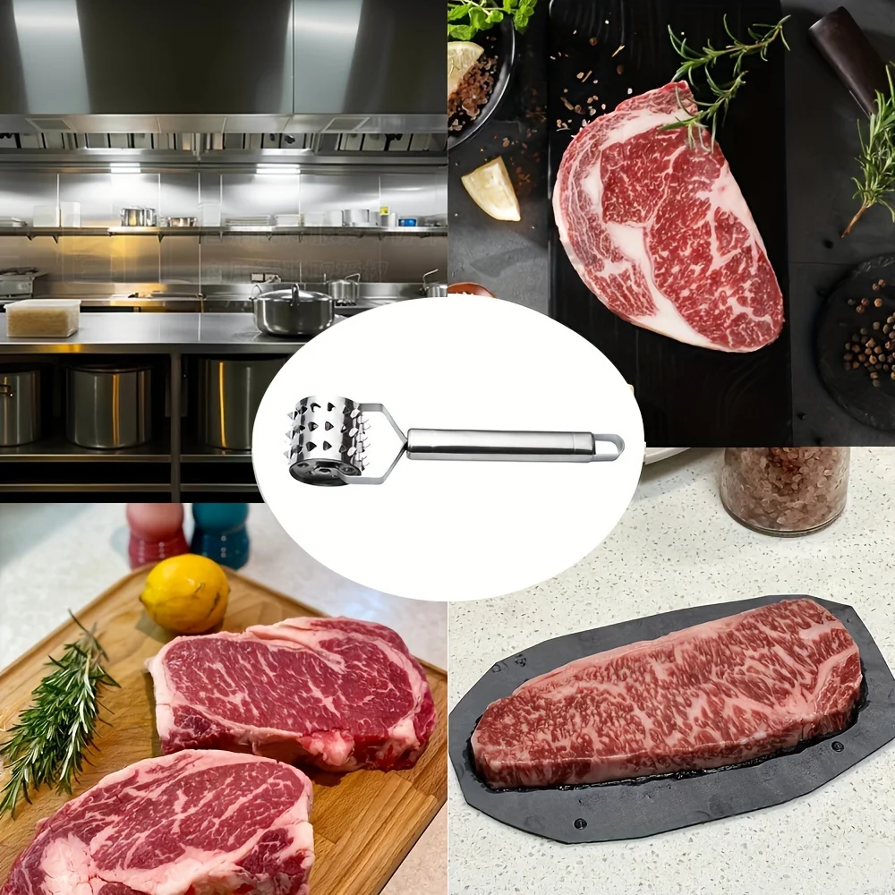 1pc Stainless Steel Meat Tenderizer Roller Hammer With Handle Pizza Roller Suitable For Any Meat Kitchen Tools Easy To Clean