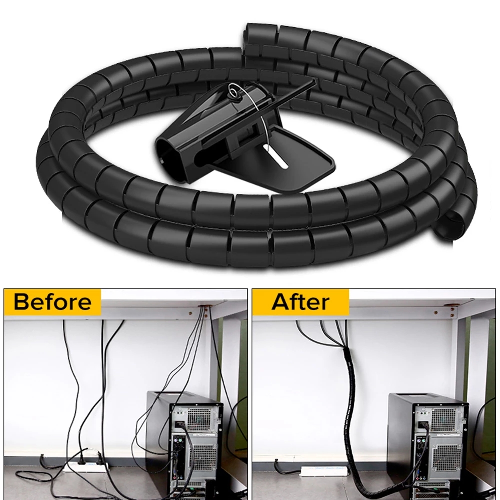  2M/1M Flexible Spiral Cable Wire Protector Cable Organizer Computer Cord Protective Tube Clip Organizer Management Tools 16/10mm 