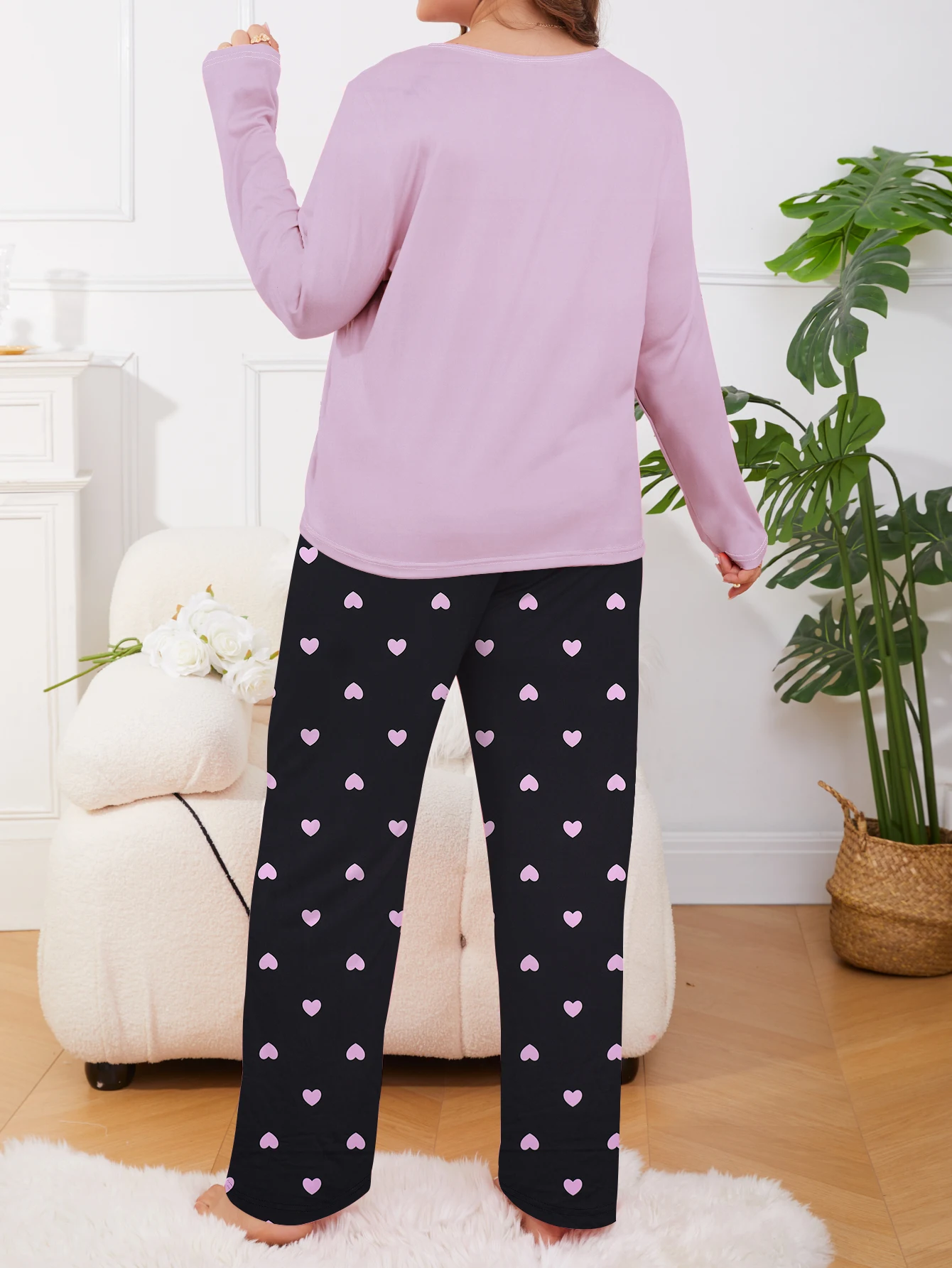 Plus size home set, two-piece long sleeved pants set, plus size pajamas can be worn externally in 1XL-5XL plus size