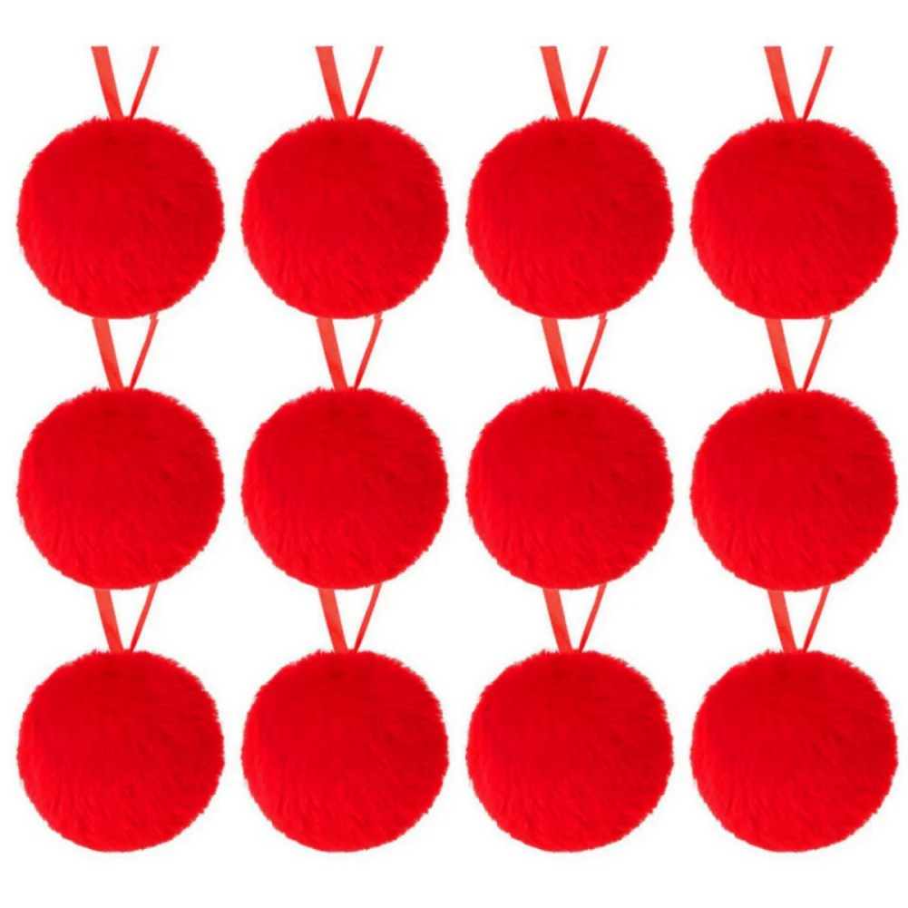 thumbnail image 1 of 12 piezas de bolas de pompones de piel sintética de Navidad, bolas de pompón esponjosas de piel con lazo para colgar, decoraciones colgantes para árbol de Navidad, verde, rojo y rosa, 1 of 5