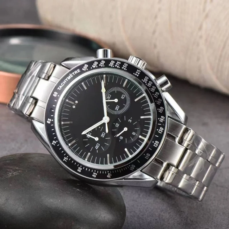 

Новинка 2024, Классические роскошные дизайнерские мужские часы со стальным ремешком, кварцевые часы с таймером, мужские модные часы AAA