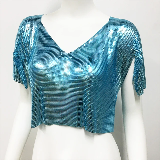 Glitter Chainmail Short Sleeve V Neck Top 5