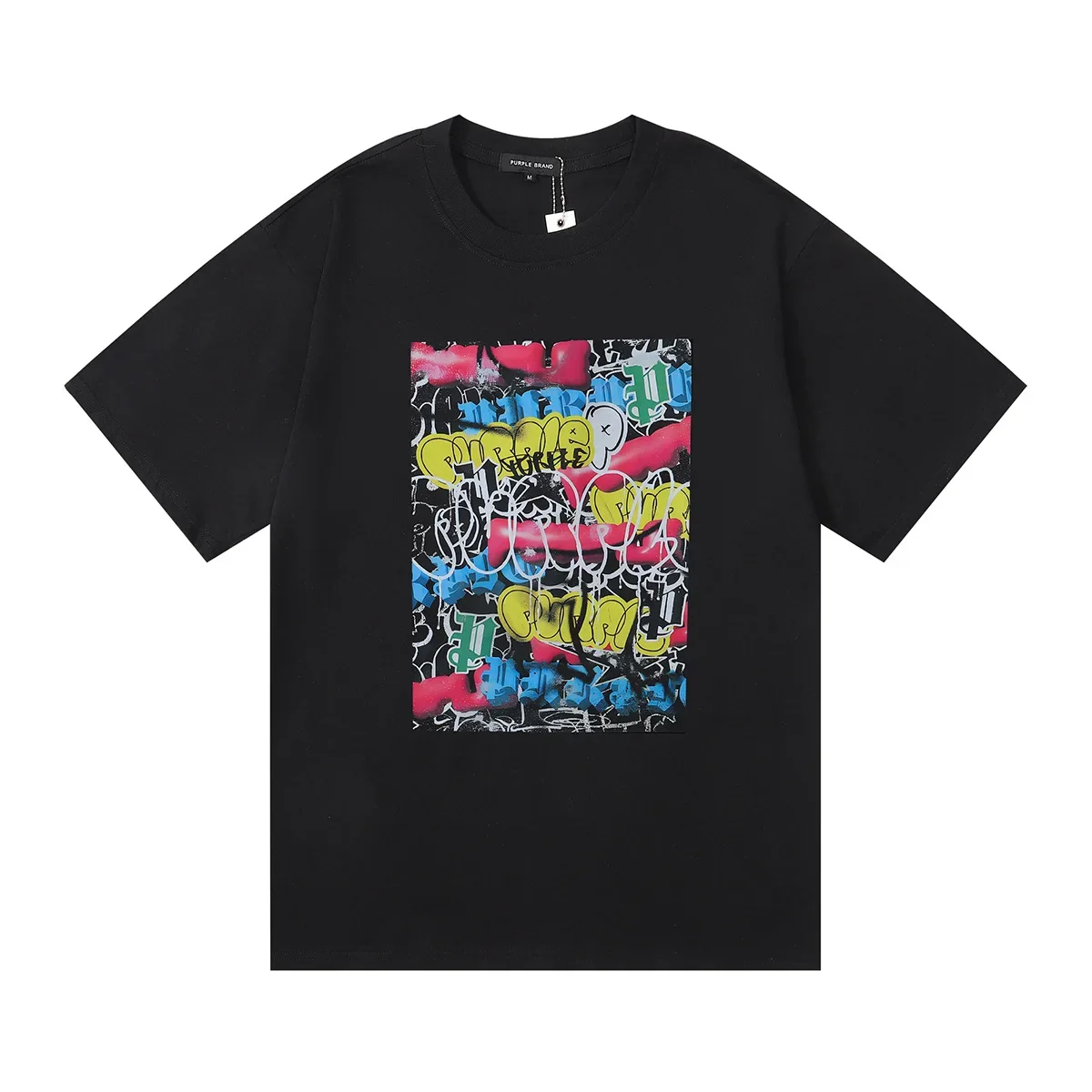 

2024 Summer New Fashion Star Purple Brand Color Print Casual Loose Short sleeved Men's and Women's T-shirts
